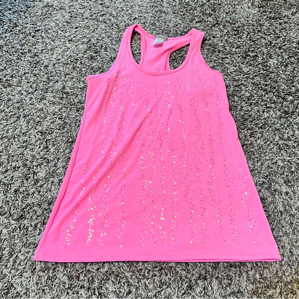 Women’s neon pink glitter tank top. Size medium